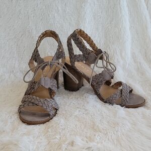 ESPRIT Taupe Braided Sandals Block Heel Women's Size 9.5